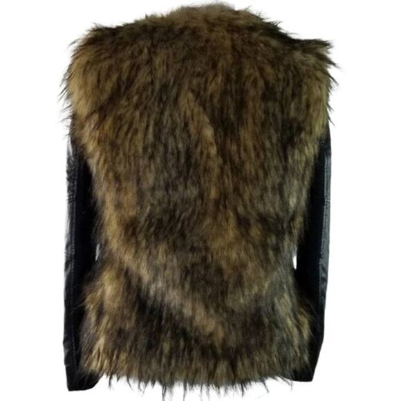 Bardot Womens Faux Fur Leather Long Sleeves Jacket Coat Black Tan Size 6 - Picture 12 of 12